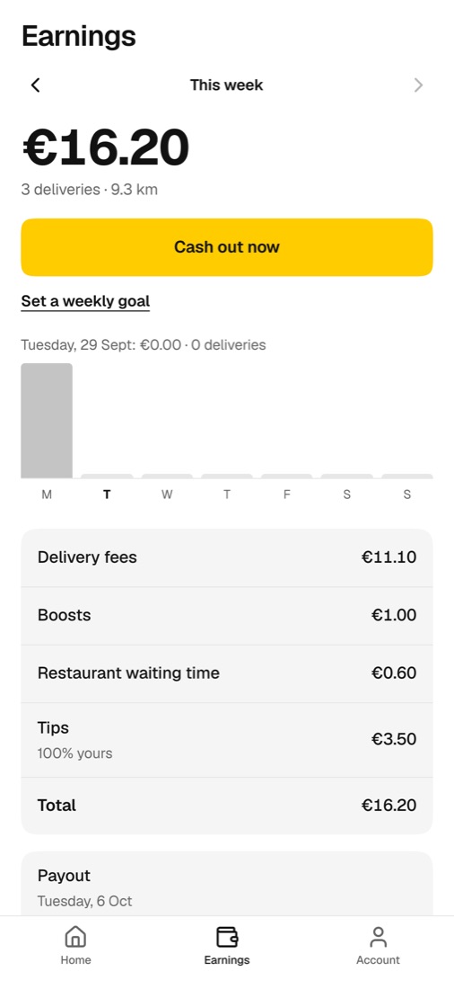 The earnings screen in Delo Driver